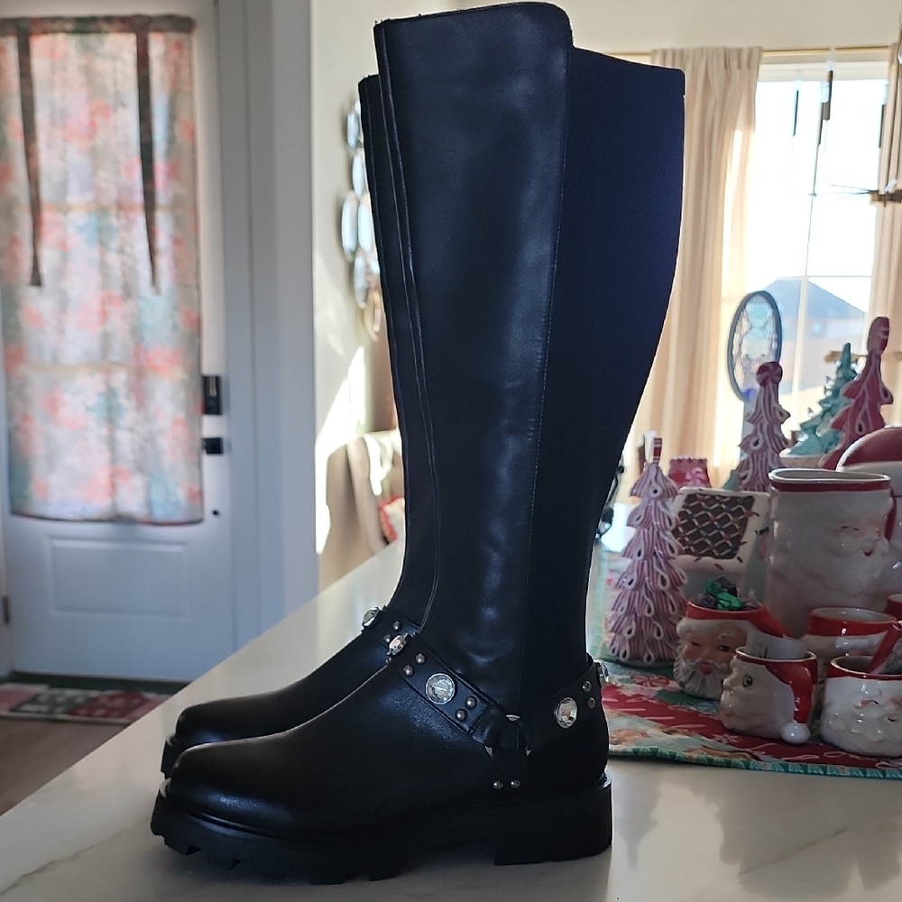 Karl Lagerfeld Black Over the Knee MILLA Boots with Silver Details